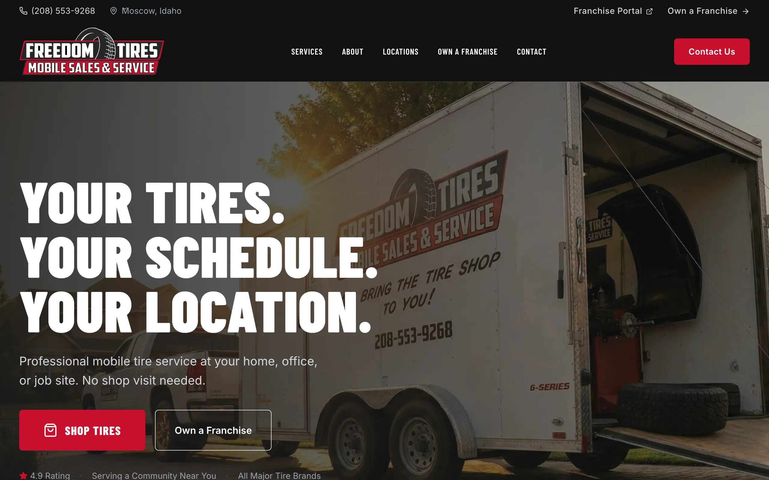 Freedom Tires marketing site homepage.